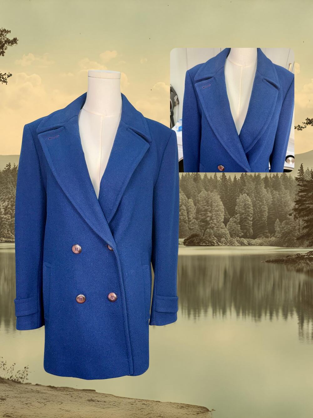 Vintage 80s Pendleton Royal Blue Virgin Wool Double Breasted Pea Coat Size 8